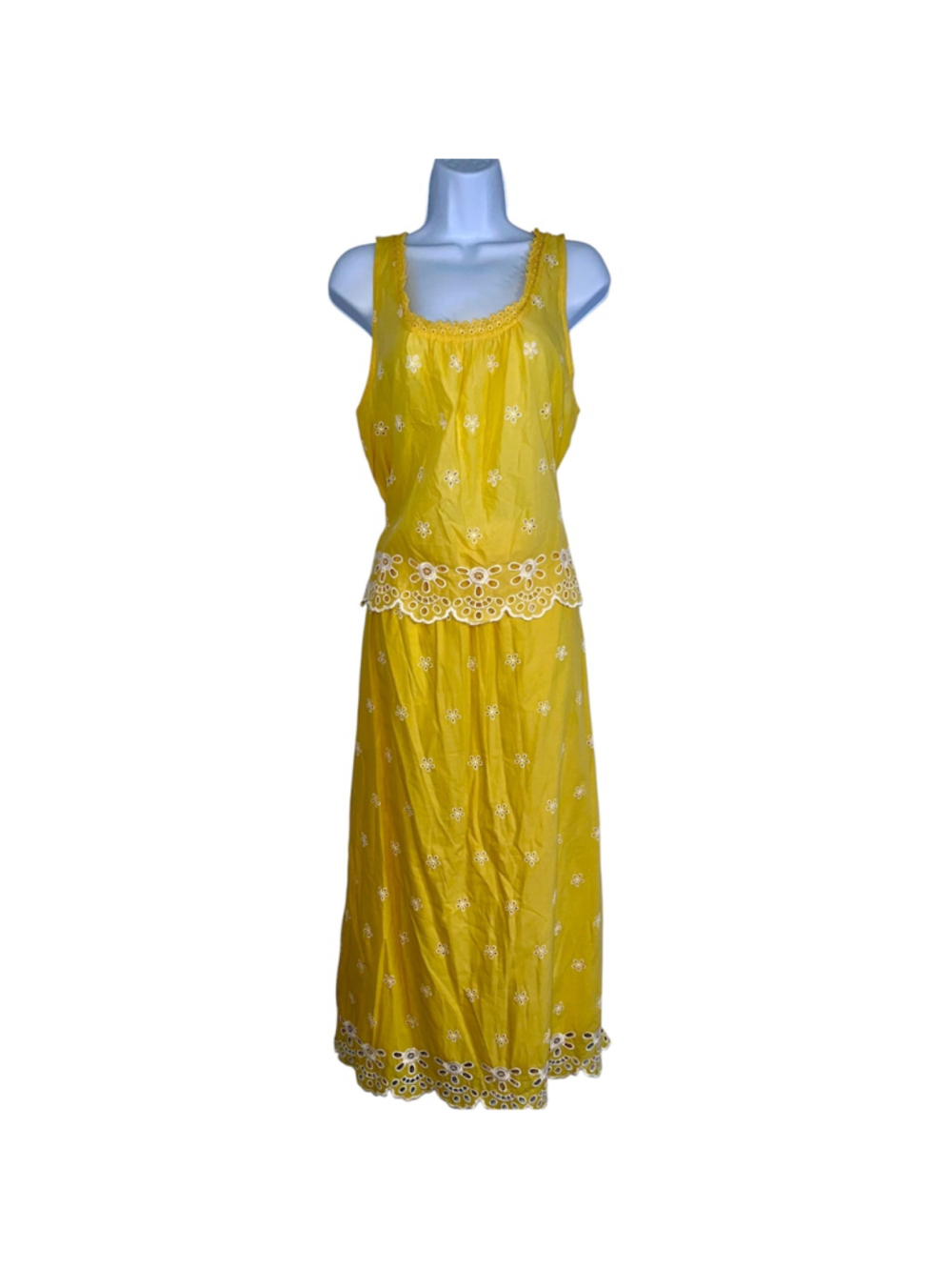 Old Navy Yellow White Eyelet Maxi Set L TALL